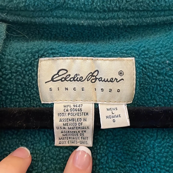 Men’s Eddie Bauer Forest Green Fleece Quarter-zip size large - Picture 2 of 8